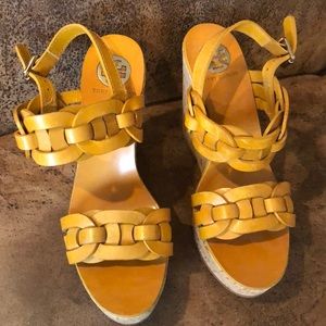 Mustard yellow Tory Burch wedge size 8.5